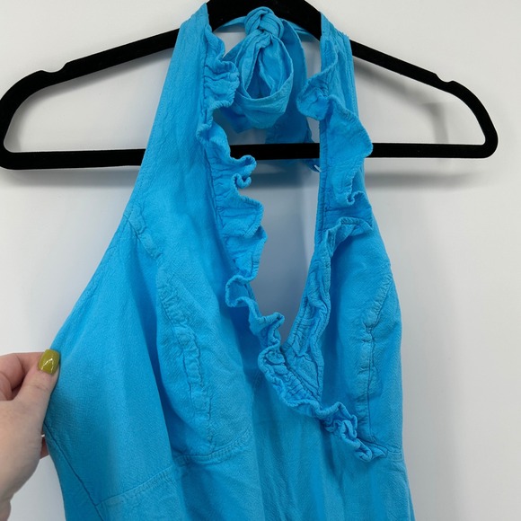 Scully Cantina Peruvia Floral Halter Dress Turquoise Peruvian Cotton M NWT Peru - Picture 3 of 14